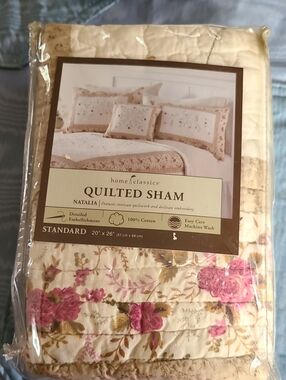 Home Classics Natalia Quilted Sham in Cream with Pink Floral